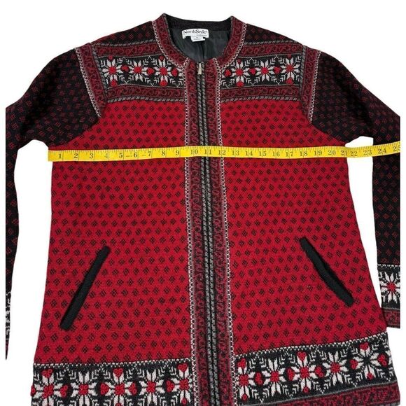 North Style Full Zip 100% Wool Cardigan Women’s Size Medium Fair Isle Nordic Red - Picture 4 of 8